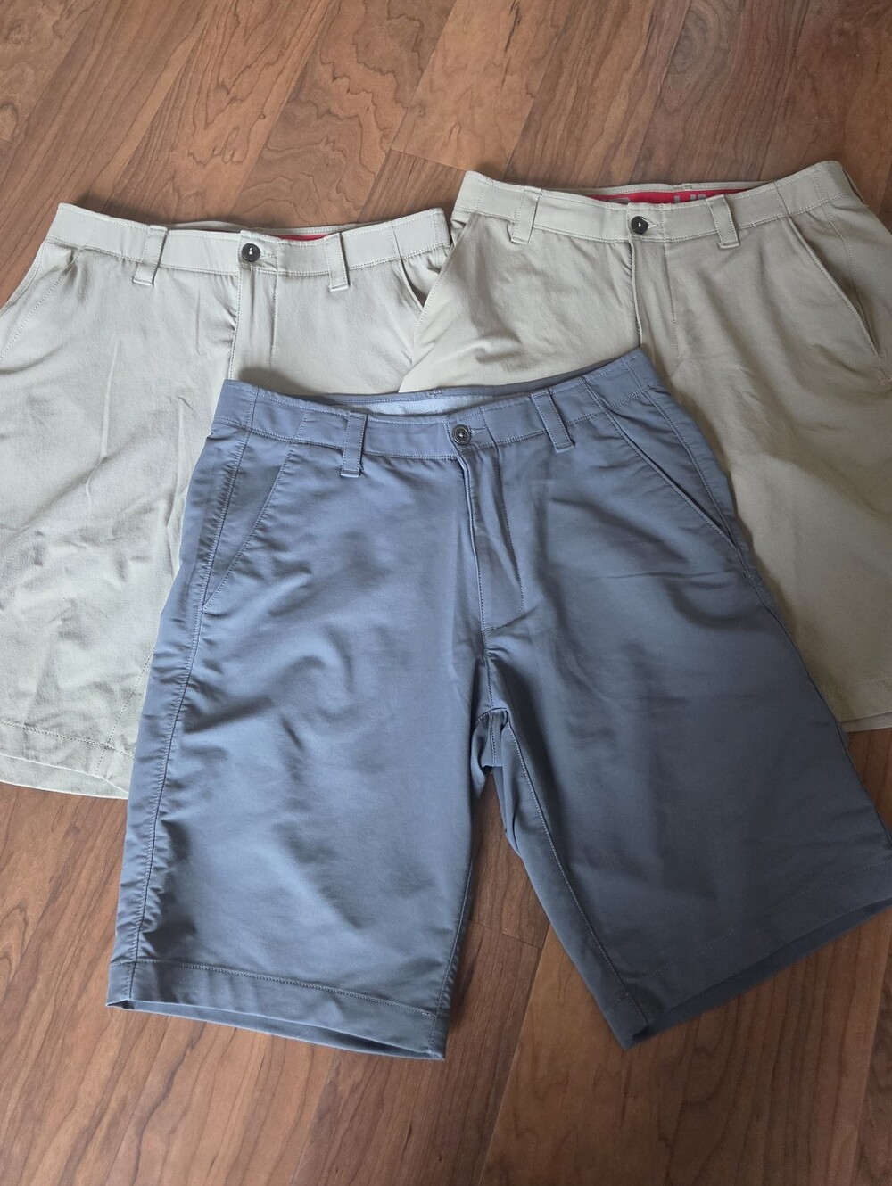 Under Armour Men's Nylon Golf Style Flat Front  Shorts - Blue and Khaki Set Of 3